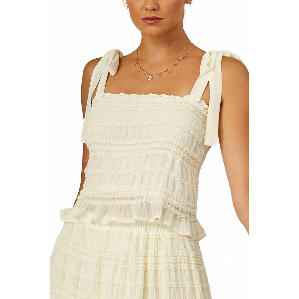 NEW ISLA MAUDE camille smocked bow design tie strap peplum top in cream